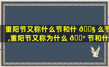 重阳节又称什么节和什 🐧 么节,重阳节又称为什么 💮 节和什么节